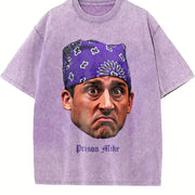 Prison Mike Michael Scott Portrait Custom The Office vintage washed oversized T-shirt in Purple