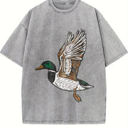 Embroidered Duck Animal Lover Embroidery vintage washed oversized T-shirt in Gray