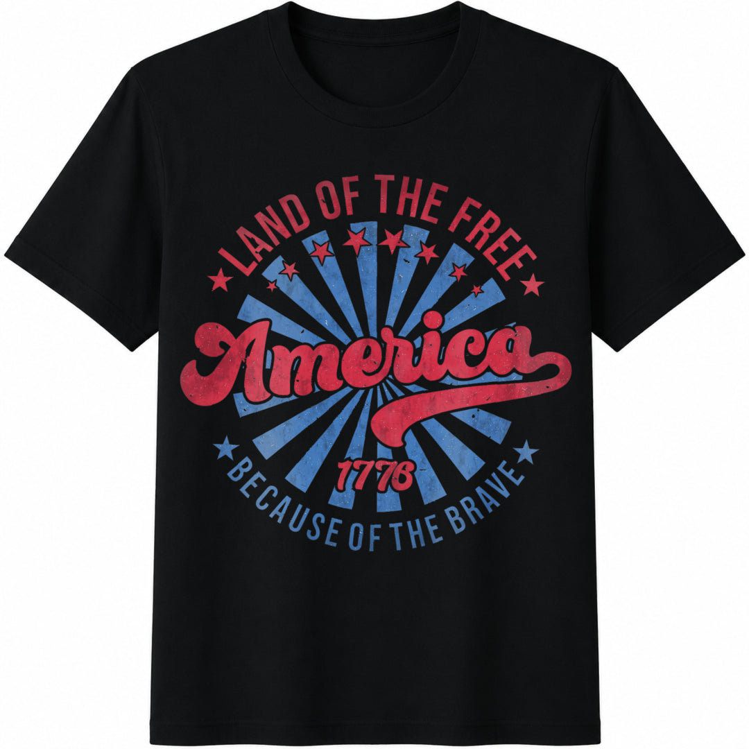 Land of the Free Because of the Brave Cotton T-Shirt in Black