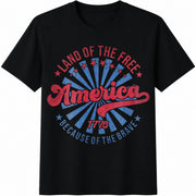 Land of the Free Because of the Brave Cotton T-Shirt in Black