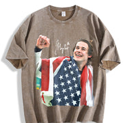 Jack Hughes USA Hockey vintage washed oversized T-shirt in Brown