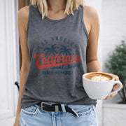 LOS Angeles Letters and Palm Tree Patterns Vest Women's Color Cotton Tank Top in Gray