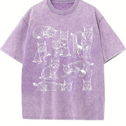 Lynx Cat 90s Tattoo Vintage Washed T-Shirt in Purple