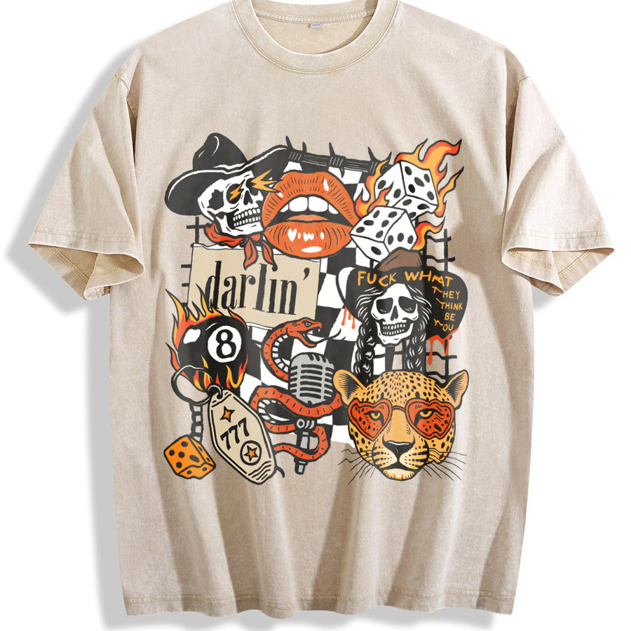 Cowgirl Western Trendy vintage washed oversized T-shirt in Beige