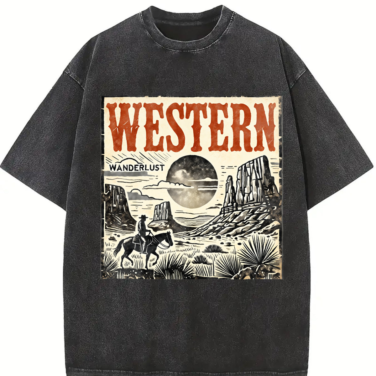 Western Wanderlust 90s Vintage Washed T-Shirt in Black