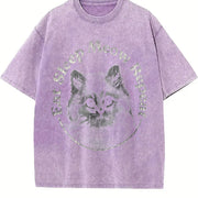 Eat Sleep Meow Repeat Cute Kitten Lovers for Ladies Cute Vintage Washed T-Shirt in Purple