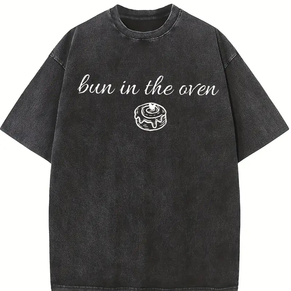 Pregnancy Reveal Bun in the Oven Pregnancy Announcement Vintage Washed T-Shirt in Black