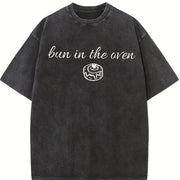Pregnancy Reveal Bun in the Oven Pregnancy Announcement Vintage Washed T-Shirt in Black