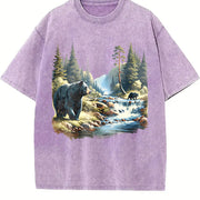 Retro Black Bears 90s Vintage Washed T-Shirt in Purple