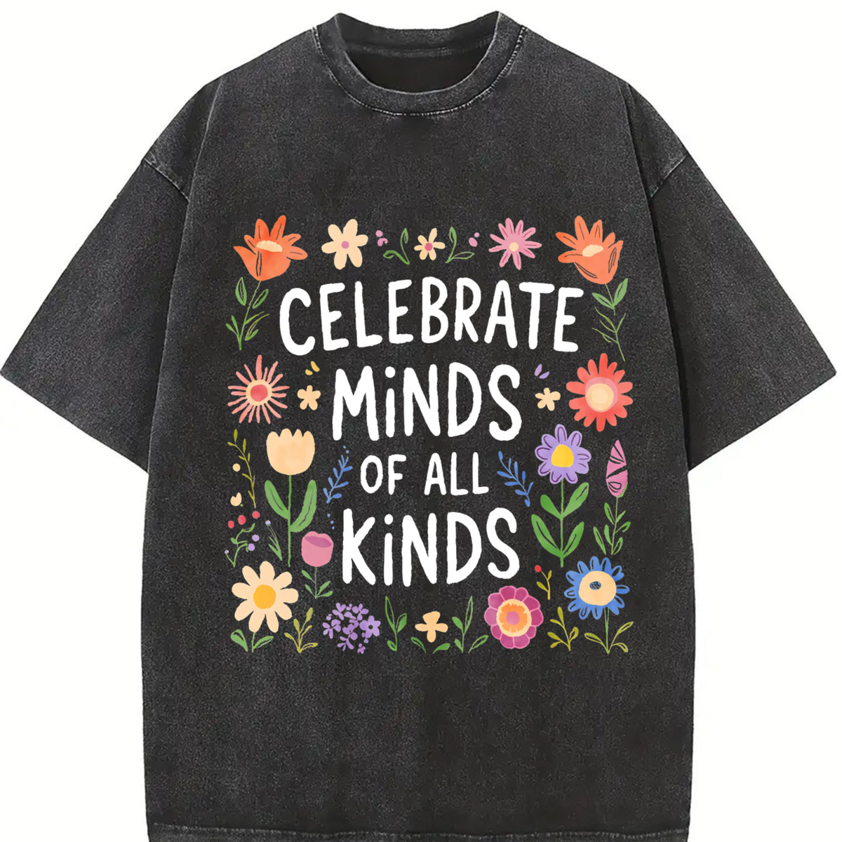 Celebrate Minds of for All Kinds Vintage Washed T-Shirt in Black