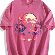 Demon Slayer Kimetsu No Yaiba 2-Sided Printing vintage washed oversized T-shirt in Red