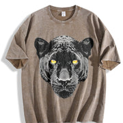 Black Panther Halftone Yellow Eyes Vintage Washed T-Shirt in Brown