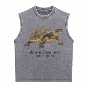 Slow Motion Over No Motion Turtle Vintage Washed Tank Top in Gray