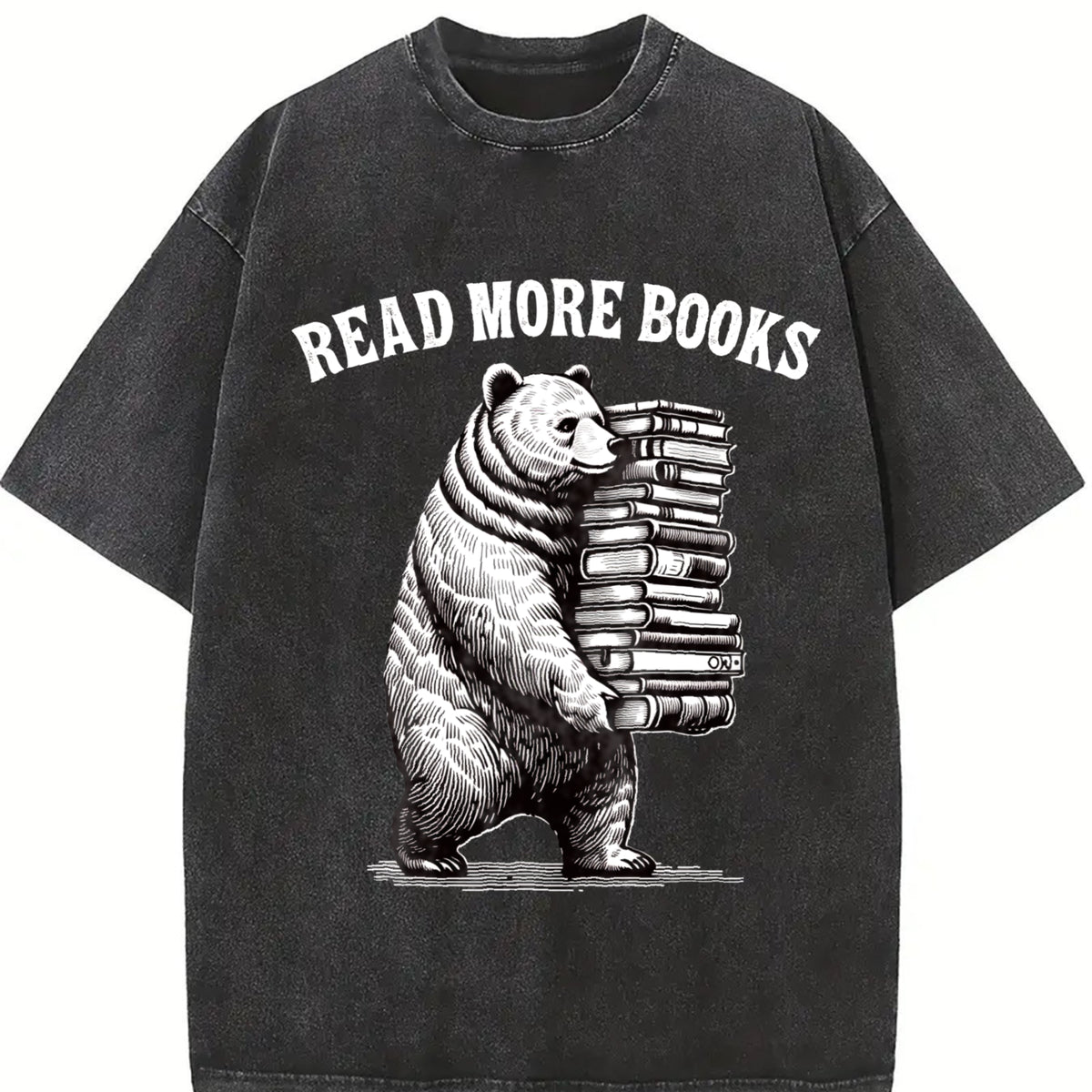 Read More Books Bear Retro 90s Vintage Washed T-Shirt in Black