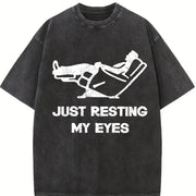Just Resting My Eyes Sarcastic for Dad Joke Classic Dad Vintage Washed T-Shirt in Black