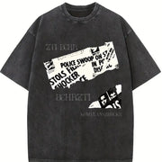 Distressed Short-sleeved American Retro Vintage Washed T-Shirt in Black