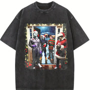 Retro Christmas Horror Movies Vintage Washed T-Shirt in Black