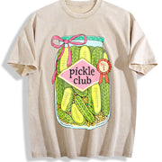Pickle Club Pickle Lover Retro Foodie Vintage Washed T-Shirt in Beige