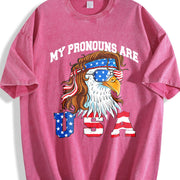 My Pronouns Are USA Eagle American 4th of July Vintage Washed T-Shirt in Red