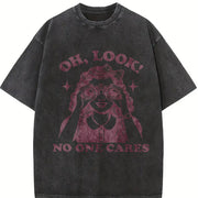 Oh Look No One Cares Retro Woman Vintage Washed T-Shirt in Black