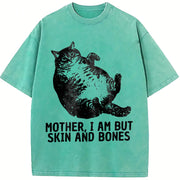 Mother I Am But Skin And Bones Cat Fat Cat Lazy Cat Humor vintage washed oversized T-shirt in Blue