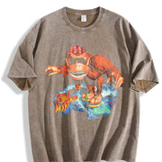 Funky Kong Surf Meme Animal Vintage Washed T-Shirt in Brown