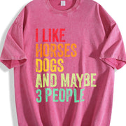 I Like Horses Dogs and Maybe 3 People Vintage Washed T-Shirt in Red