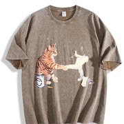 Smoking Cats Fist Bump Cat Vintage Washed T-Shirt in Brown