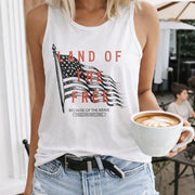 USA Land of the Free Because of the Brave Women's Color Cotton Tank Top in White