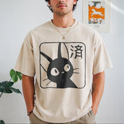 Cat Howl's Moving Castle Vintage Washed T-Shirt in Beige