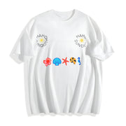 Coastal Icons Embroidered Cotton T-Shirt in White