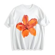 Floral Off Shoulder Cotton T-Shirt in White