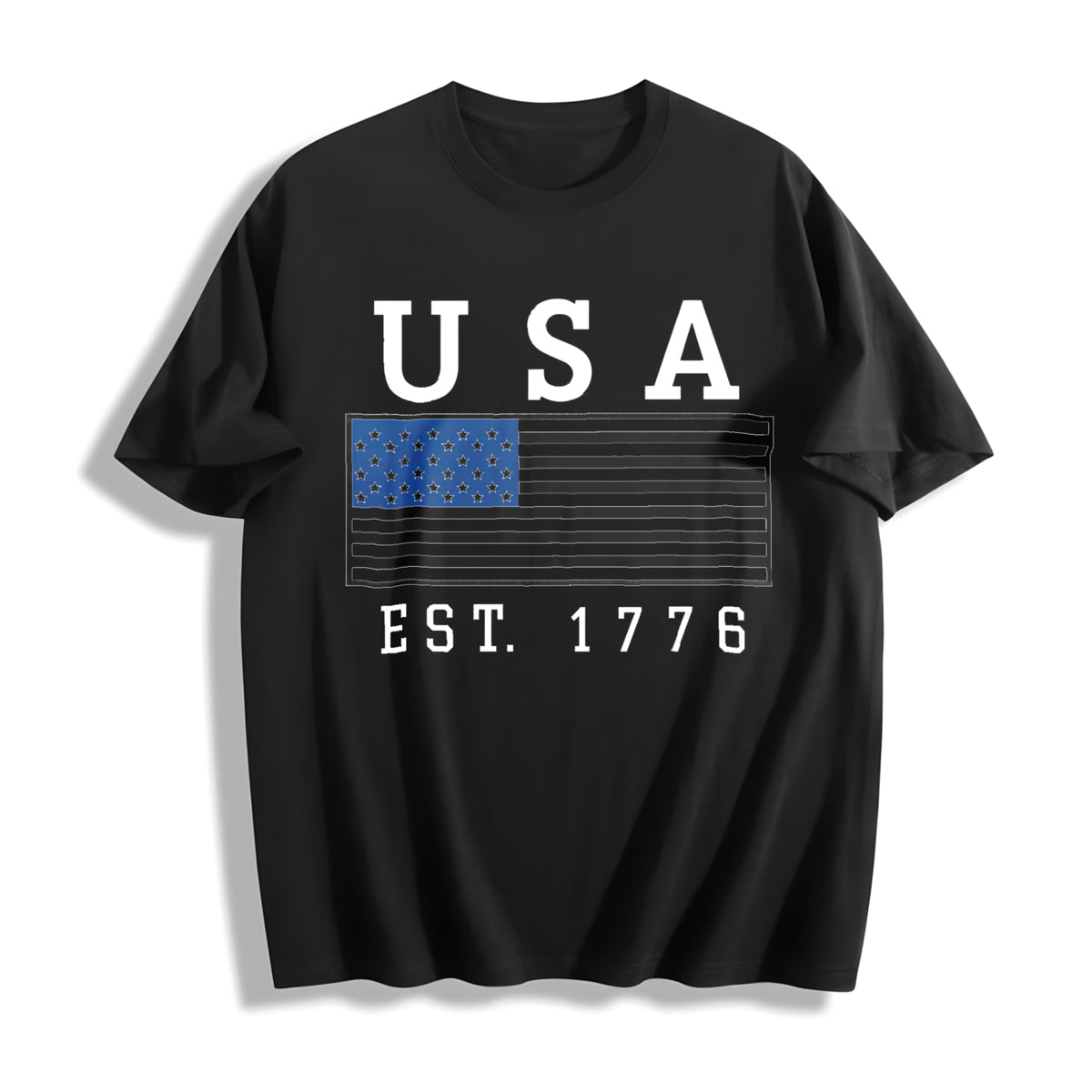 Embroidered USA Flag Cotton T-Shirt in Black