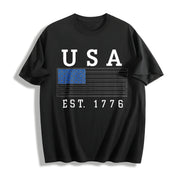 Embroidered USA Flag Cotton T-Shirt in Black