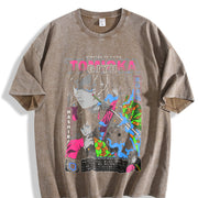 Demon Slayer Anime Tomioka Giyuu Peripheral and Y2K Loose vintage washed oversized T-shirt in Brown
