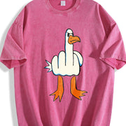 Retro I Don't Give a Duck Middle Finger Vintage Washed T-Shirt in Red