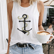 Snake Medical Symbol Women's Color Cotton Tank Top in White