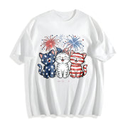Patriotic Cats American Flag Kittens Cotton T-Shirt in White
