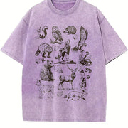 Forest Animals 90s Vintage Washed T-Shirt in Purple