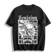 Feminism Dragon Castle Cotton T-Shirt in Black