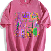 Mardi Gras Doodle Icons Vintage Washed T-Shirt in Red