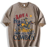Save a Horse Ride a Cowboy Vintage Washed T-Shirt in Brown