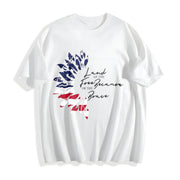 America Sunflower USA Flag Flower Cotton T-Shirt in White