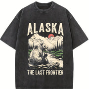Retro Alaska the Last Frontier Grizzly Bear 90s Vintage Washed T-Shirt in Black