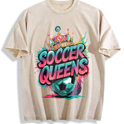 Soccer Queens Vintage Washed T-Shirt in Beige