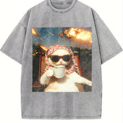 230gsm Retro & Letter Layerable Vintage Washed T-Shirt in Gray