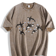 Orca 90s Retro ® Y2k Orcan Ocean Cute Vintage Washed T-Shirt in Brown