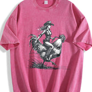Cowgirl Riding Chicken 90s Vintage Washed T-Shirt in Red
