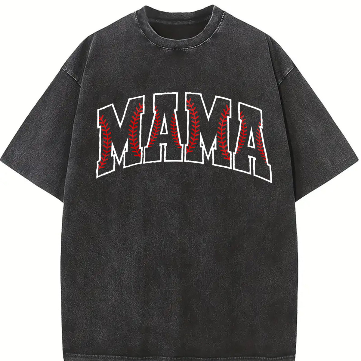 Baseball Mama Baseball Game Day Vintage Washed T-Shirt in Black