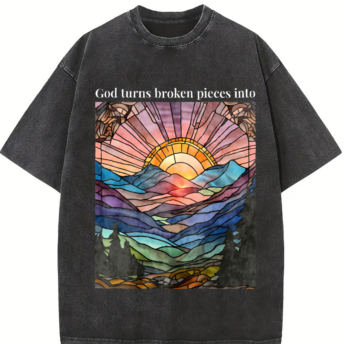 God Turns Broken Pieces Into Masterpieces Vintage Washed T-Shirt in Black